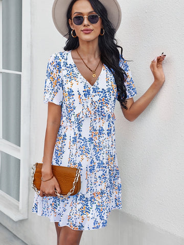 Women V Neck Floral Print Dress