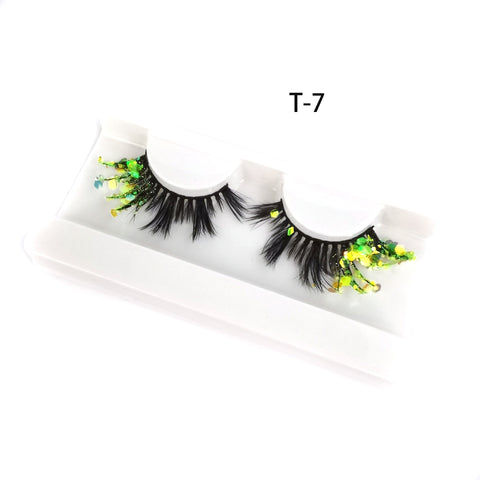 Eyelashes with Color Fluorescence with Sequins False Lashes