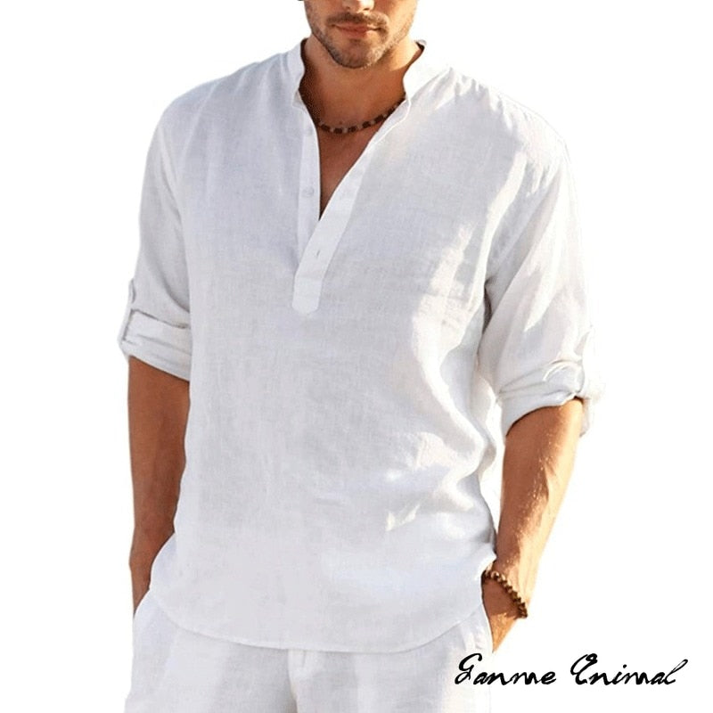 Men Linen Long Sleeve T-Shirt