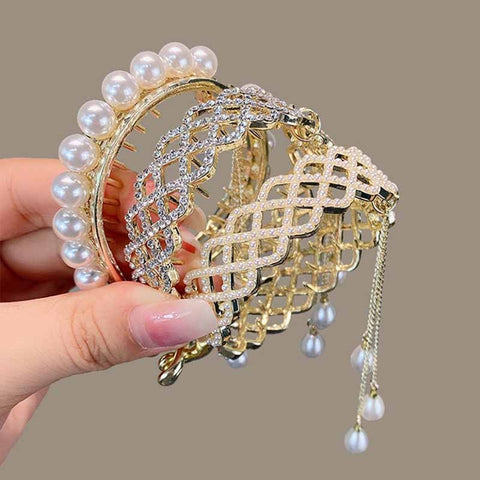 Women  Rhinestone Tassel Pearl Hair Clip