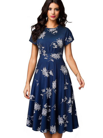 Women Floral Print Round Dress