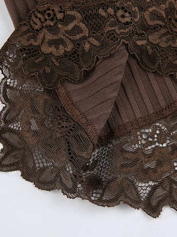 Women Casual Lace Trim Crop Tops