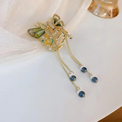 Women Butterfly  Pearl Tassel hair clip