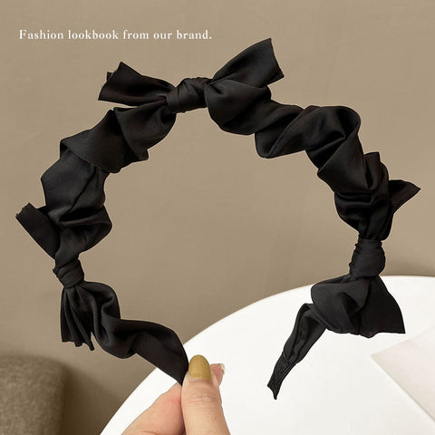 Women  Candy Color Pleated Bowknot Hairbands