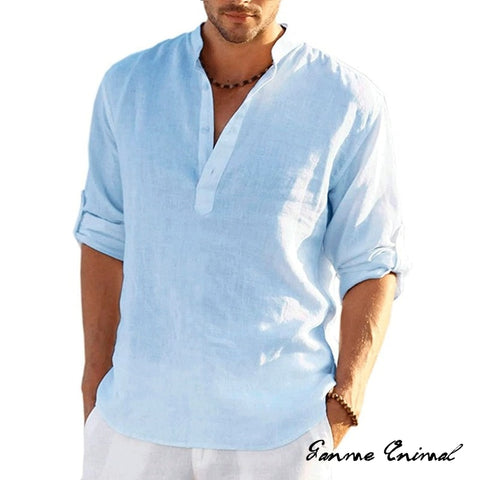 Men Linen Long Sleeve T-Shirt
