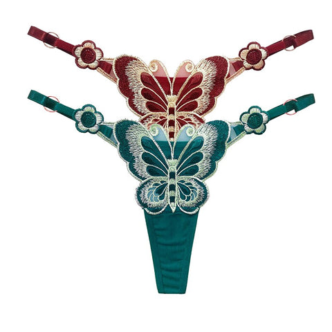 Women  Embroidery Thongs Panties