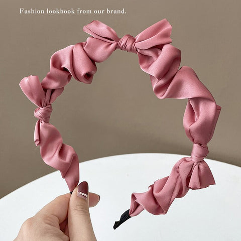 Women  Candy Color Pleated Bowknot Hairbands
