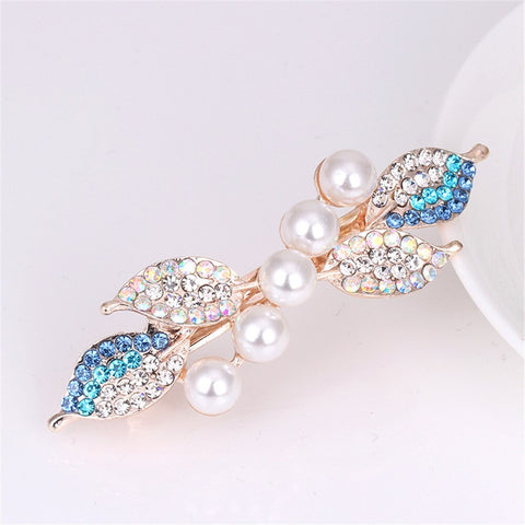 Women Crystal Pearl Bow Hair Clips