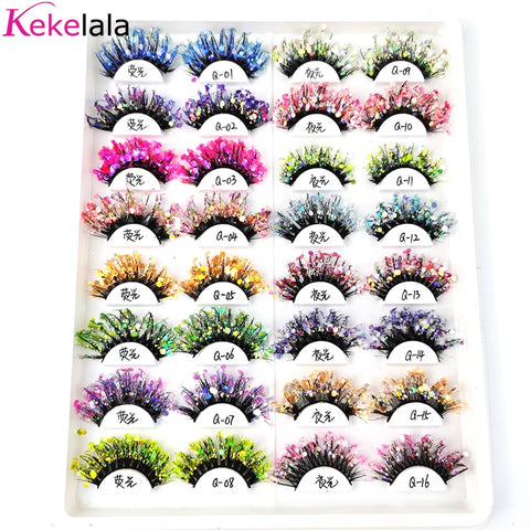 Unique Shining Colored Eyelashes Gold Pink Green Glitter Colorful False Eye Lashes