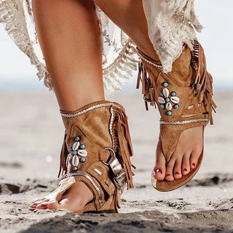 Women Fringe Flower Wedges Shoes
