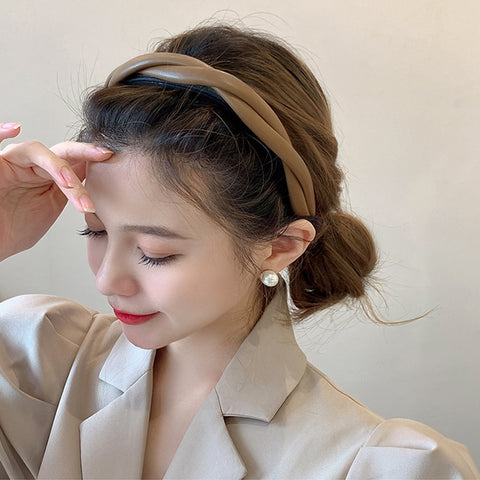 Women Pu Leather Braided headband