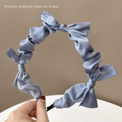 Women  Candy Color Pleated Bowknot Hairbands