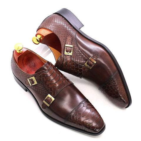 Men Genuine Leather Double Buckle Shoes