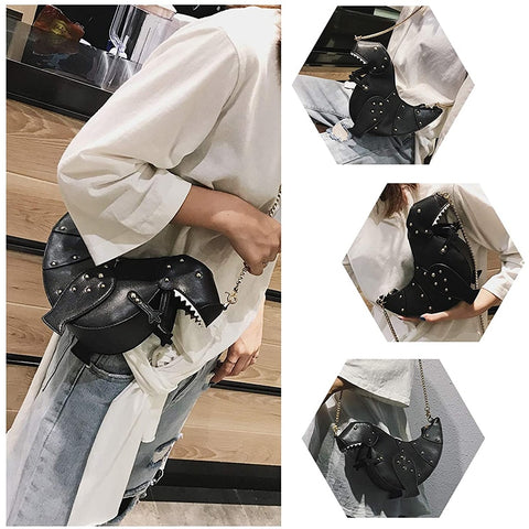 Women Dinosaur Design Rivets Crossbody Bag