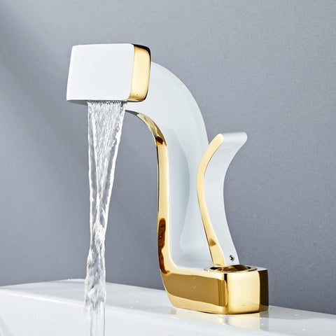 Brass Gold White Bathroom Basin Faucet