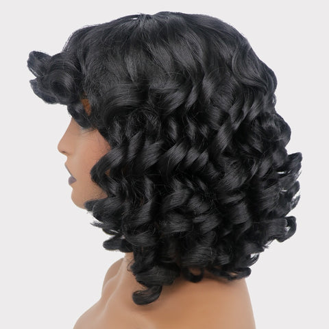 Curly Wig with Bangs for Black Women