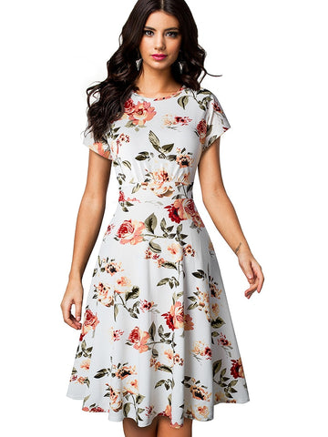 Women Floral Print Round Dress