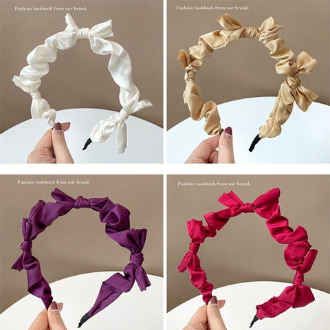 Women  Candy Color Pleated Bowknot Hairbands
