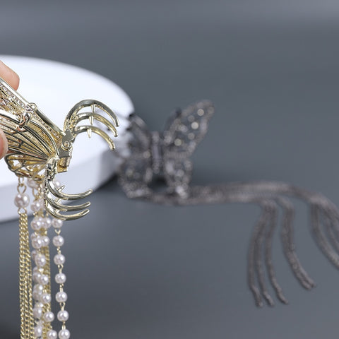 Women Butterfly  Pearl Tassel hair clip