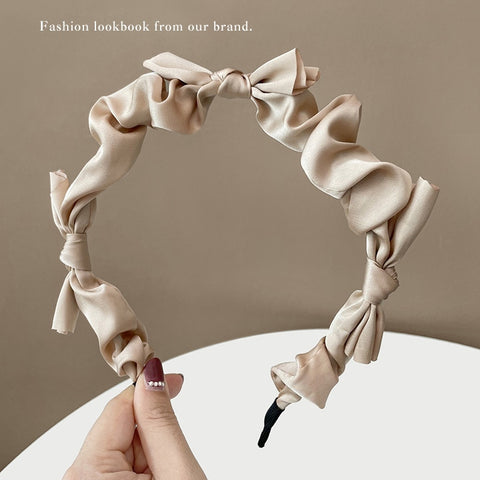 Women  Candy Color Pleated Bowknot Hairbands