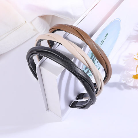 Women Pu Leather Braided headband
