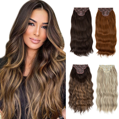 4pcs/set Synthetic Long Wavy Clip In Hair Extensions