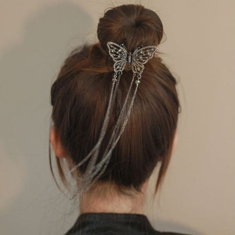 Women Butterfly  Pearl Tassel hair clip