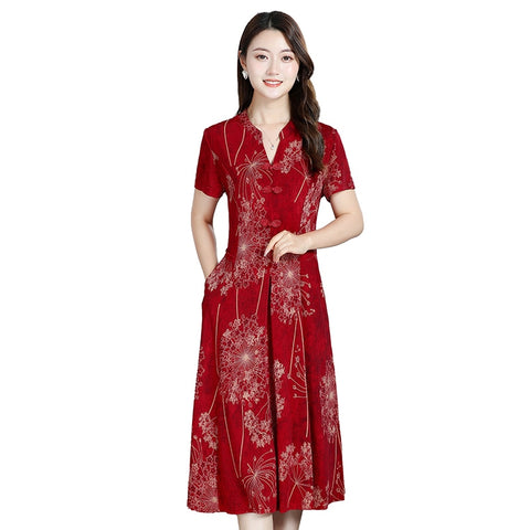 Womens Retro Chinese Midi  Dress