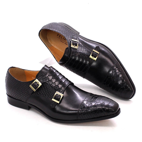Men Genuine Leather Double Buckle Shoes