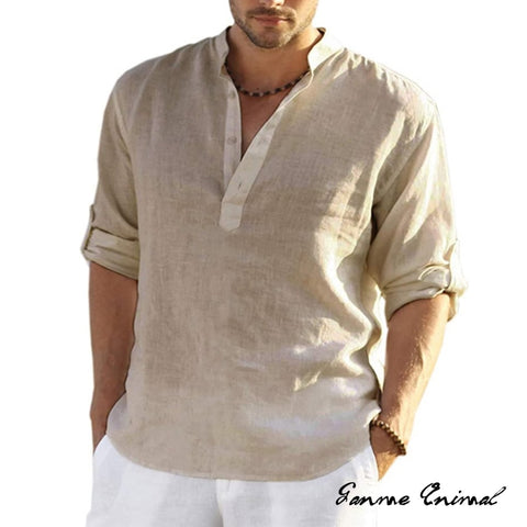 Men Linen Long Sleeve T-Shirt