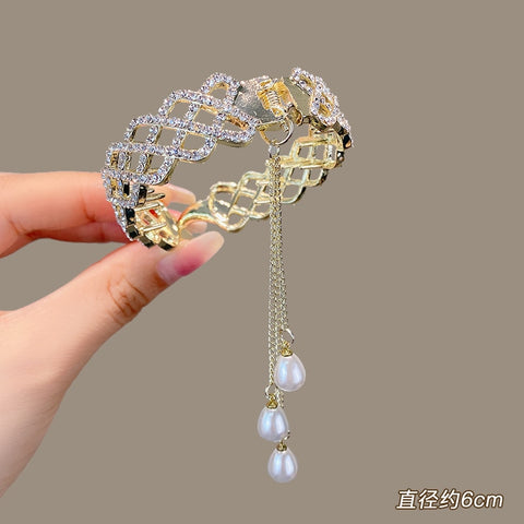 Women  Rhinestone Tassel Pearl Hair Clip