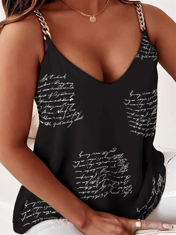 Women Chain Suspender Print Stitching Top
