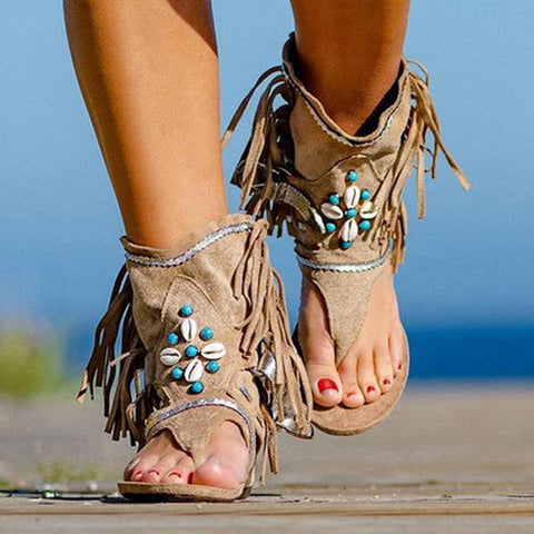 Women Fringe Flower Wedges Shoes