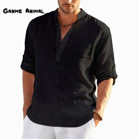 Men Linen Long Sleeve T-Shirt