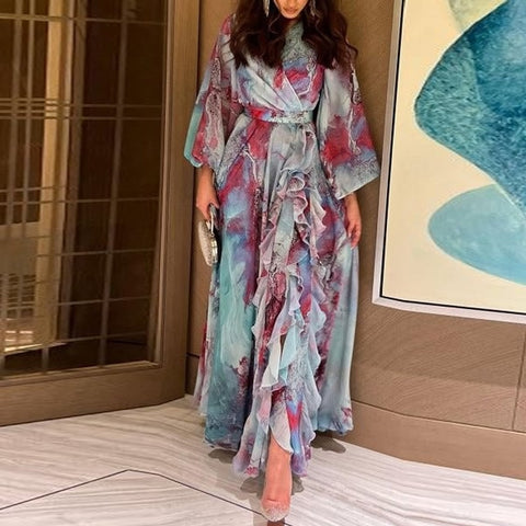 Women Elegant Floral Print Big Hem Dress
