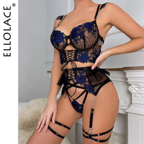 Women Fancy Lace Polka Dots Lingerie Set