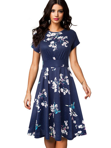 Women Floral Print Round Dress