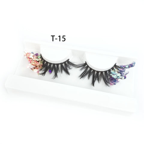 Eyelashes with Color Fluorescence with Sequins False Lashes