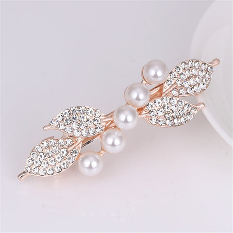 Women Crystal Pearl Bow Hair Clips