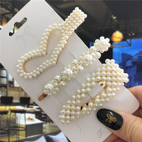 Women Handmade Pearls Hair Clips