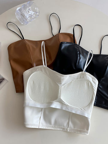 Women PU Leather Crop Tops