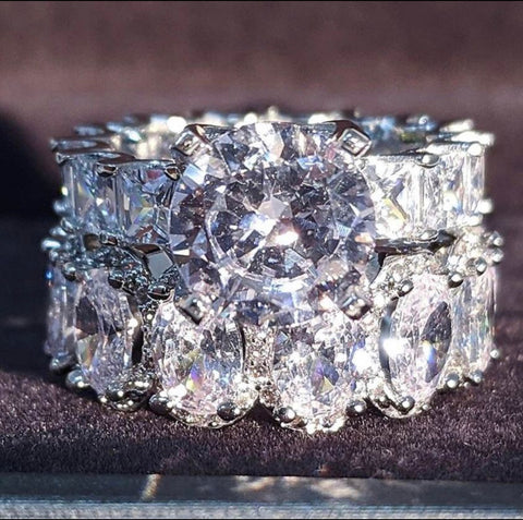 luxury Real 925 Sterling Silver oval princess cut wedding Ring set